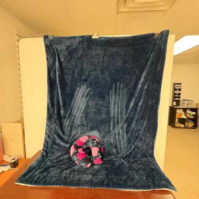 Cozy Blue Blanket & Floral Neck Pillow