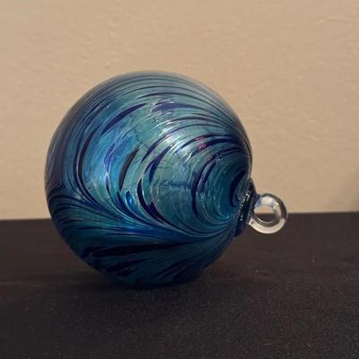 Hand Blown Blue Spiral Glass Ornament