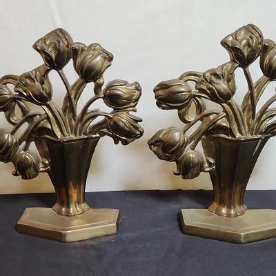 Brass Flower Book Ends 