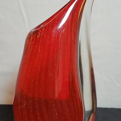 Vintage Crimson Sunset Art Glass Vase