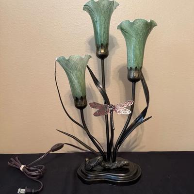 Dale Tiffany Art Nouveau-style Three Arm Lilly And Dragonfly Accent Lamp