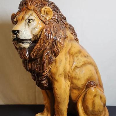 Huge Vintage Italian Glazed Terracotta Lion Sculpture