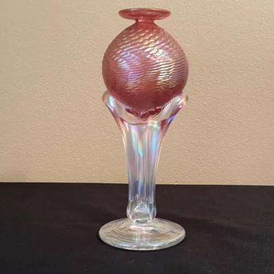 Ron Mynatt Hand Blown Opalescent Art Glass Oil Lamp Signed