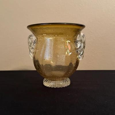 Vintage Amici Bubble Art Glass Footed Vase