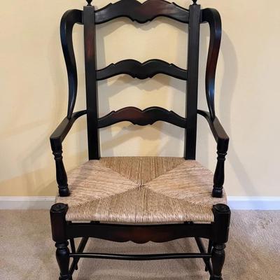 French Country Mahogany Ladderback Black Armchair 