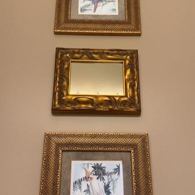 Golden Framed Wallart Birds & Mirror