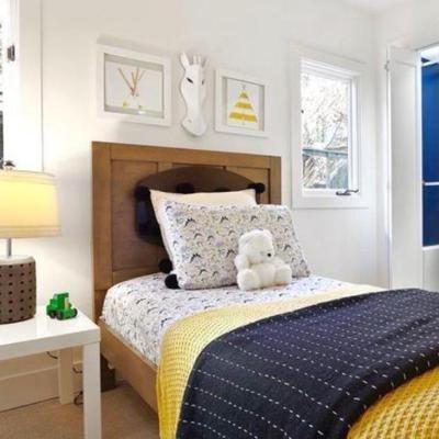 Sale Photo Thumbnail #97: -Twin Reclaimed look headboard
 -White lacquer open leg nightstands  