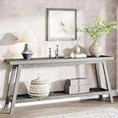 Sale Photo Thumbnail #151: Rustic splayed leg washed wood console