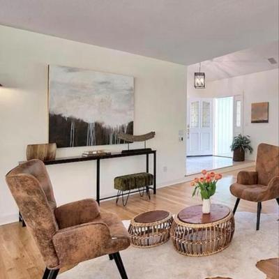 Sale Photo Thumbnail #18: - Saddle wing chairs (2)
- Cane weave Coffee table set 