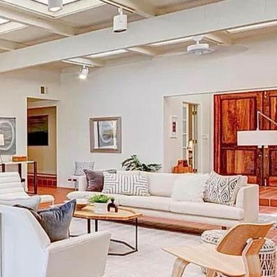 Sale Photo Thumbnail #9:  Modern  Cream linen sofa with tapered square arm 90”