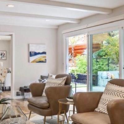 Sale Photo Thumbnail #40: -Madalene modern tan leather wing chairs