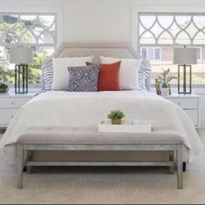 Sale Photo Thumbnail #204: gray wash and linen tailored bench $2