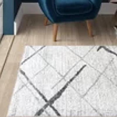 Sale Photo Thumbnail #193: Modern geo gray and white rug 8x10 