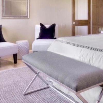 Sale Photo Thumbnail #201: Luxe silver and gray cross leg bench 4' 
- Smaller versions 18” length  
-garden stool white 