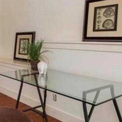 Sale Photo Thumbnail #161:  Glass desk with sawhorse legs