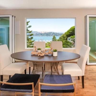 Sale Photo Thumbnail #59:  -Modern Greek gold metal OVAL dining table w/ wood top 6’  