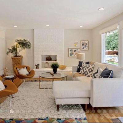 Sale Photo Thumbnail #10: Off white linen transitional sectional right or left facing 85”