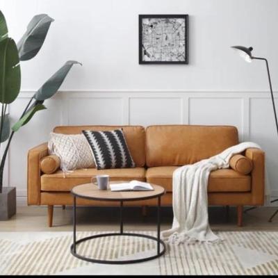 Sale Photo Thumbnail #14: Modern Camel leather sofa 80” 