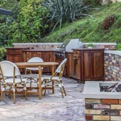 Sale Photo Thumbnail #241:  Classic teak round dining table and woven café chairs 4