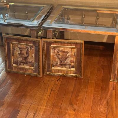 Sale Photo Thumbnail #6: 2 of the 4 side tables and sample of many of the artwork pieces