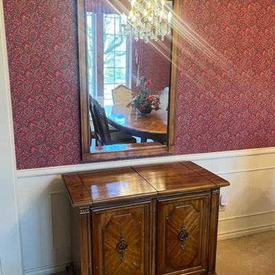 Sale Photo Thumbnail #2: Stanley Furniture Walnut Flip Top Server and Matching Mirror 