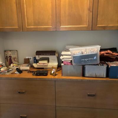 Sale Photo Thumbnail #64: Sewing machine and supplies, fabrics, etc.