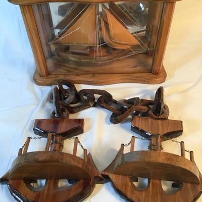 Handcrafted Wooden Nautical Decor – Sailboat Shadow Box & Anchor Pair