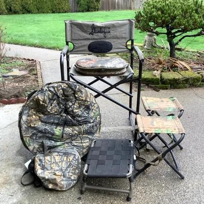 	Pop-Up Hunting Blind w/ Folding Camo Chair, Seat Cushions & Footrest