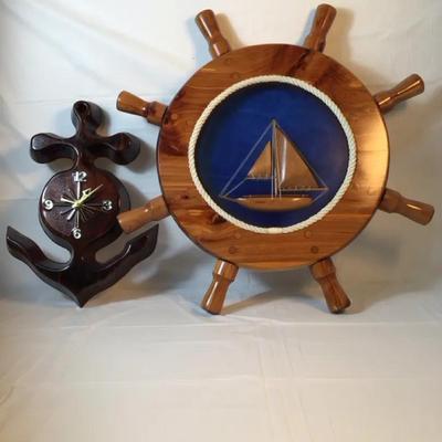 Vintage Nautical Wall Decor Set – Ship’s Wheel & Anchor Clock