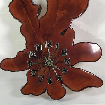 Handcrafted Live Edge Wood Wall Clock – Lacquered Finish – Works 