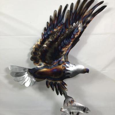 Large Metal Wall Art Eagle with Fish – Handcrafted Steel Wall Hanging – Like New