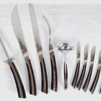 	Vintage Weldon Stainless Steel Knife Set – Carving, Steak & Serving Pieces - Black And Chrome