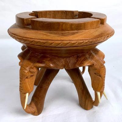 Hand Carved Wooden Elephant Urn Or Pot Stand