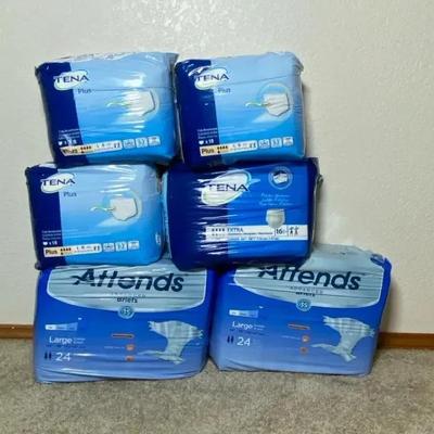 Adult Incontinence Briefs Lot – Attends Large & TENA Plus, Multiple New Packs