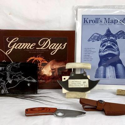 Alaska & Hunting Collectibles Lot – Knives, Map & Outdoor Book