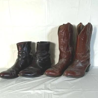 Lot of 2 Vintage Mason Western Cowboy Boots – Men’s Approx 11 – Brown Tall + Black Ankle Boots – USA