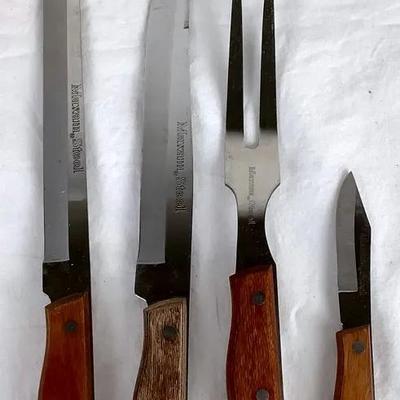 Maxam Steel Carving Knife & Fork Set with Wood Handles