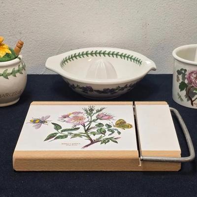 PORTMEIRION Botanic Garden Hand Juicer, Cheese Cutter, Mortar & Pestle Set, Jelly Jar W/Wood Spoon
