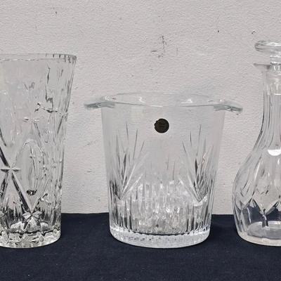 PRINCESS HOUSE 24% Lead Crystal Ice Bucket, ANCHOR HOCKING Vase, Decanter With Stopper 