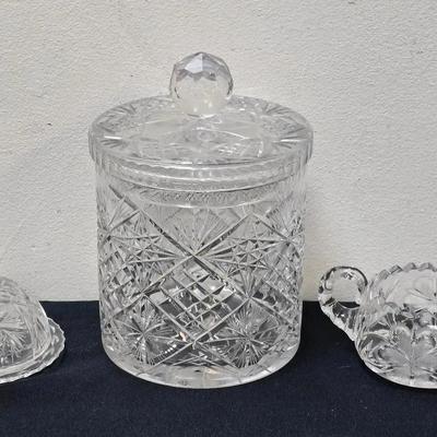Crystal Biscuit Jar With Lid, Covered Dome Butter Dish, Etched Sugar Bowl
