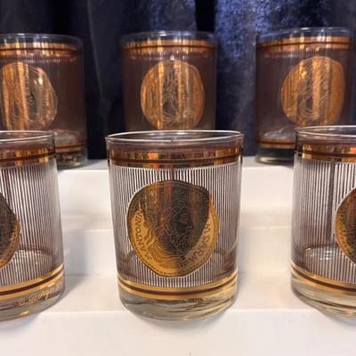 Georges Briard Gold Roman Coin MCC Bar Glasses Set Of 6 