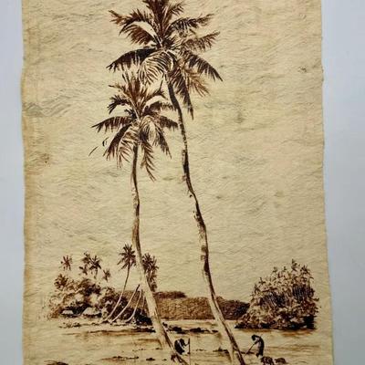 Tapa Hawaiian Art On Bark Cloth 1950s Signed 