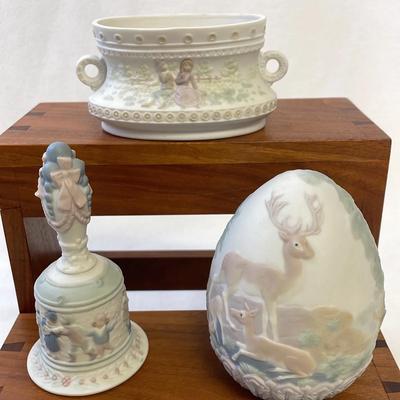 Lladro Porcelain Bell, Egg And Centerpiece, Matte Collection, 3pcs 