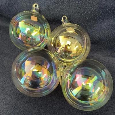  Bullock’s Italian Mouth Blown Iridescent Glass Ornaments, 4 Pcs