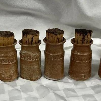 Vintage Handmade Ceramic Spice Jars With Cork Tops 