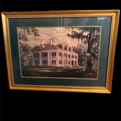 Gold Framed Plantation Oak Print Artwork