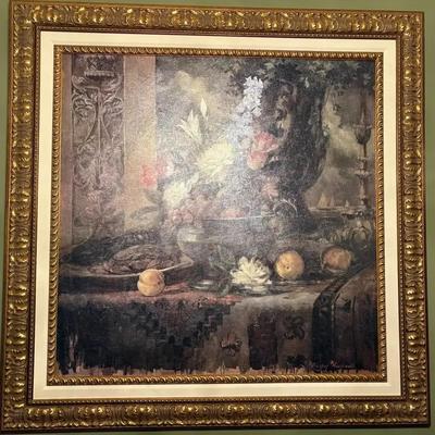 Framed Still Life Art: "Antique Victorian Washstand" - Large Gilded Ornate Frame