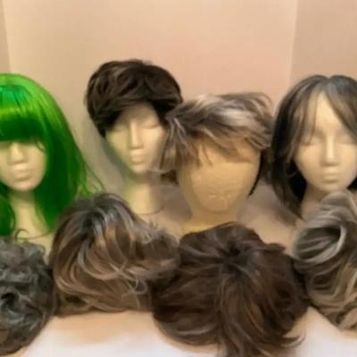 Lot Of Eight Wigs and Accessories
