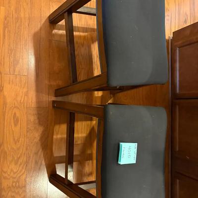 Pair of Backless Bar Stools - Dark Wood with Padded Square Seats