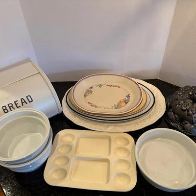  Variety Of Kitchen Dishes, And Bread Box